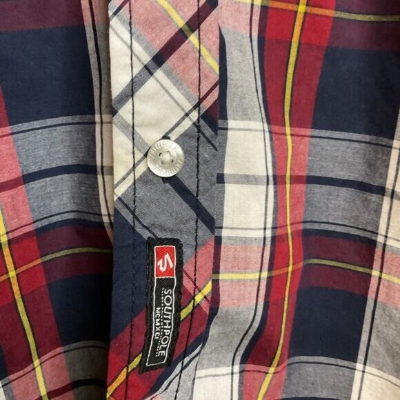Southpole Mens Red & Navy Plaid Short Sleeve Shirt Button-Down Size M - Picture 11 of 11